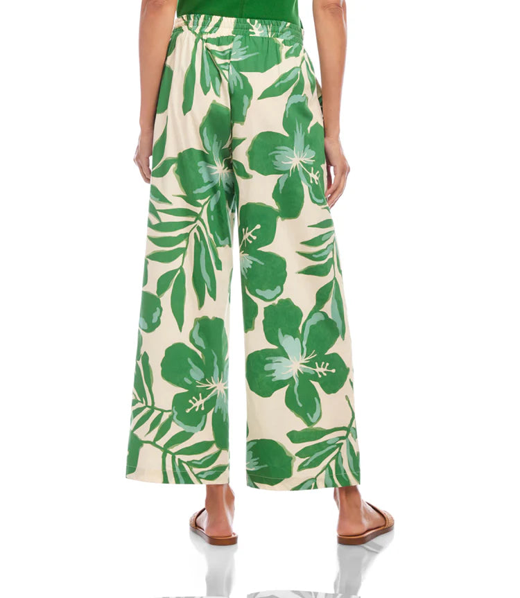 Karen Kane Print Drawstring Ankle Pants Green