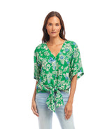 Karen Kane Short Sleeve Tie-Front Top Green