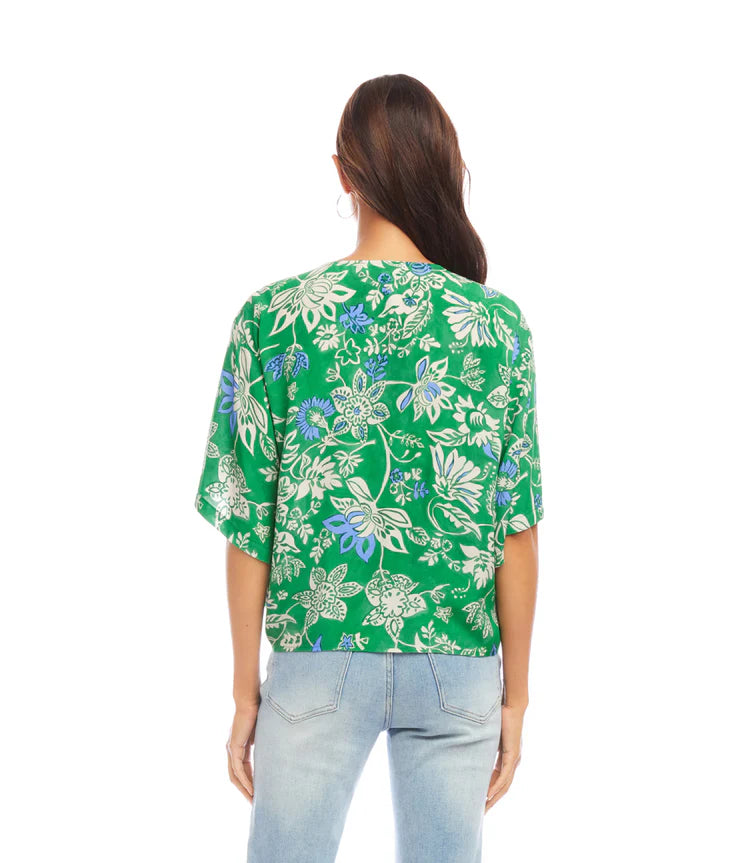 Karen Kane Short Sleeve Tie-Front Top Green