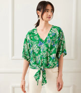 Karen Kane Short Sleeve Tie-Front Top Green