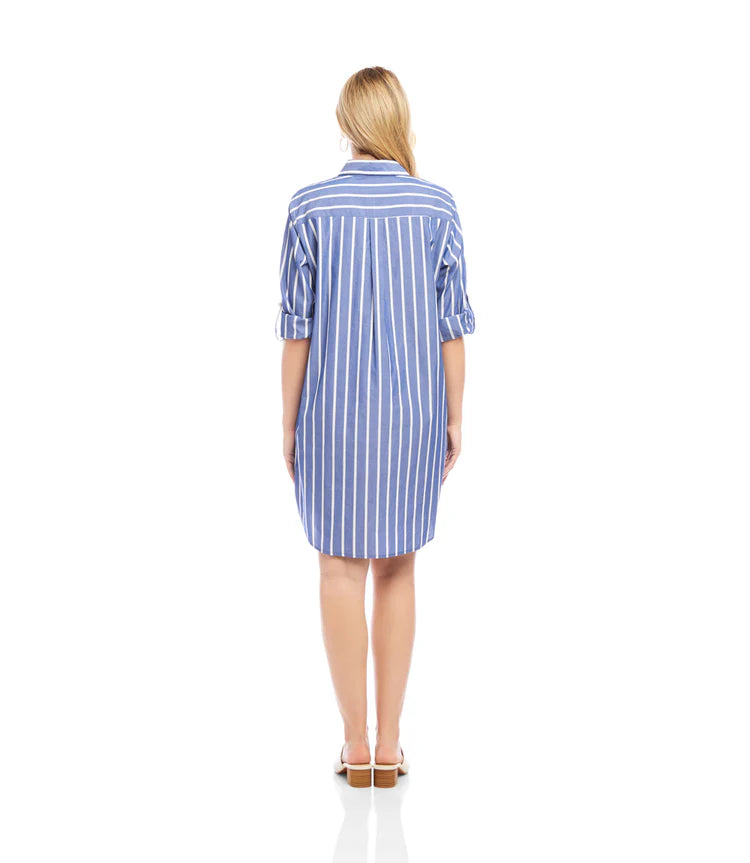 Karen Kane Roll Tab Stripe Shirtdress Blue