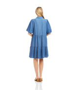 Karen Kane Puff Sleeve Tiered Shirt Dress Chambray