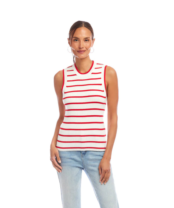 Karen Kane Ribbed Stripe Sweater Tank Red