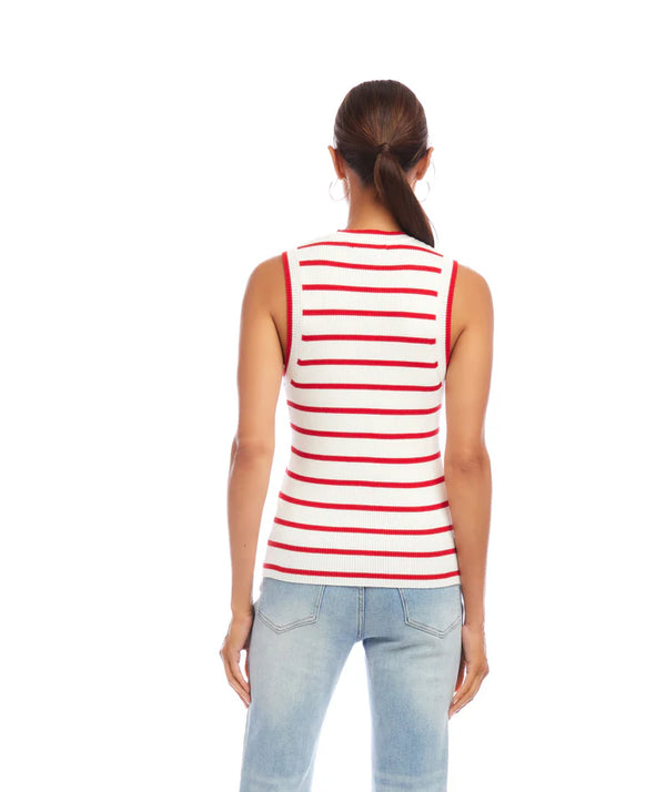 Karen Kane Ribbed Stripe Sweater Tank Red