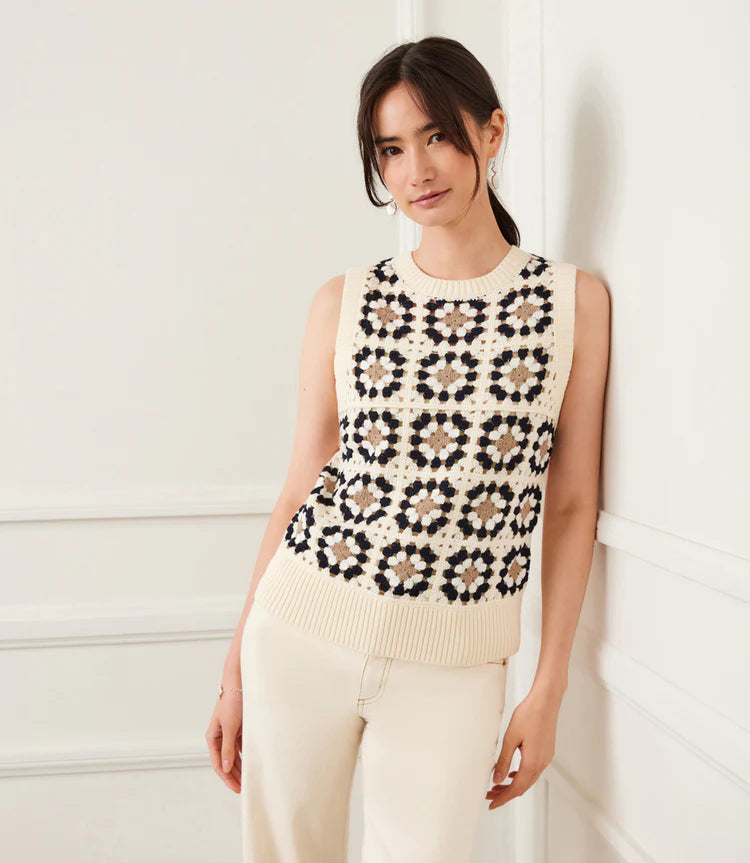 Karen Kane Patchwork Crochet Sweater Multi
