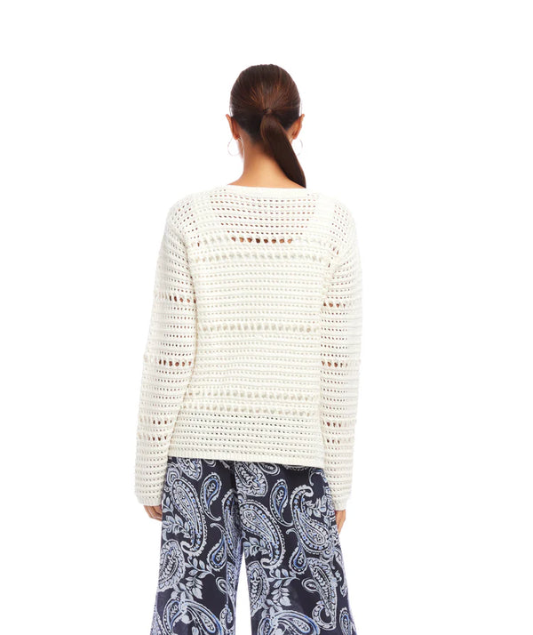 Karen Kane Boatneck Crochet Sweater Off White