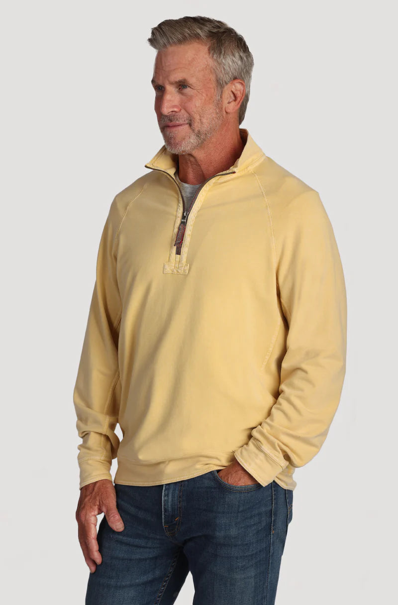 True Grit Cashmere Heather Fleece 1/4 Zip Raglan pullover in Yellow