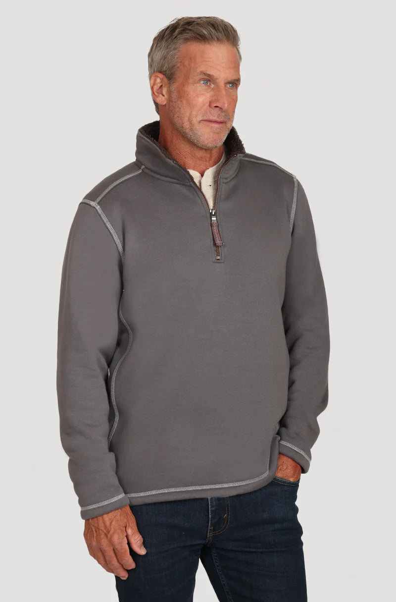 True Grit Montana Shearling Fleece 1/4 Zip pullover in Charcoal