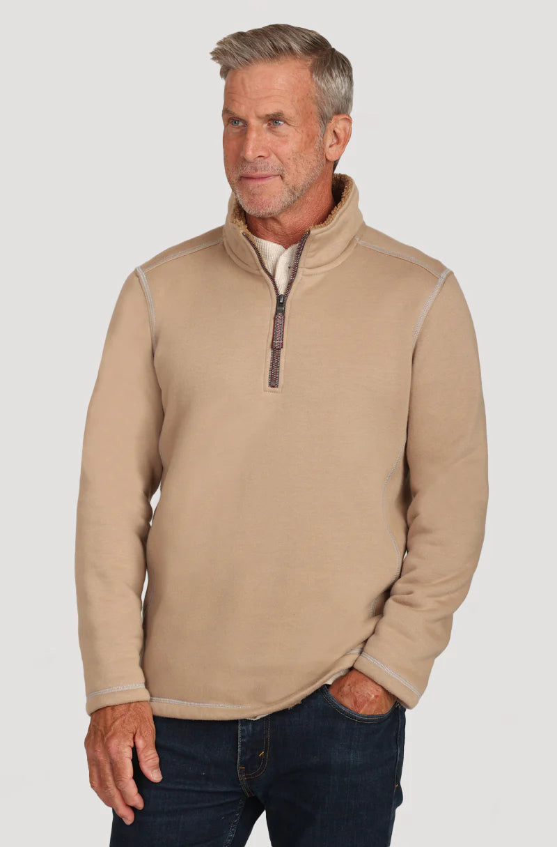 True Grit Montana Shearling Fleece 1/4 Zip Pullover in Camel