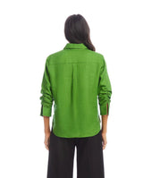 Karen Kane Linen Ruched Sleeve Shirt Green