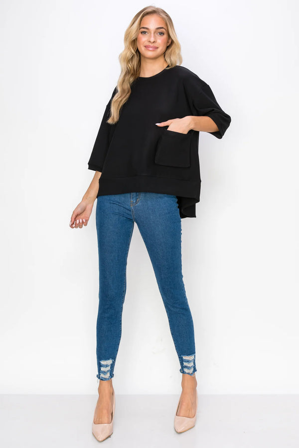 JOH Karen Knit Crepe Top Black