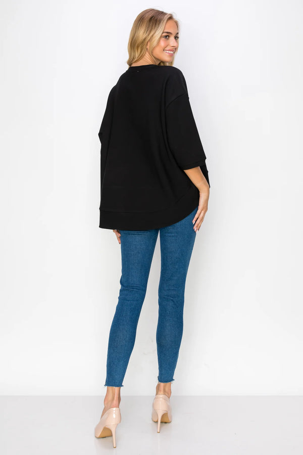 JOH Karen Knit Crepe Top Black