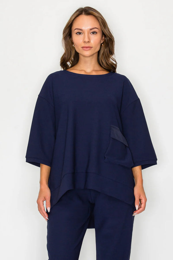 JOH Karen Knit Crepe Top Navy