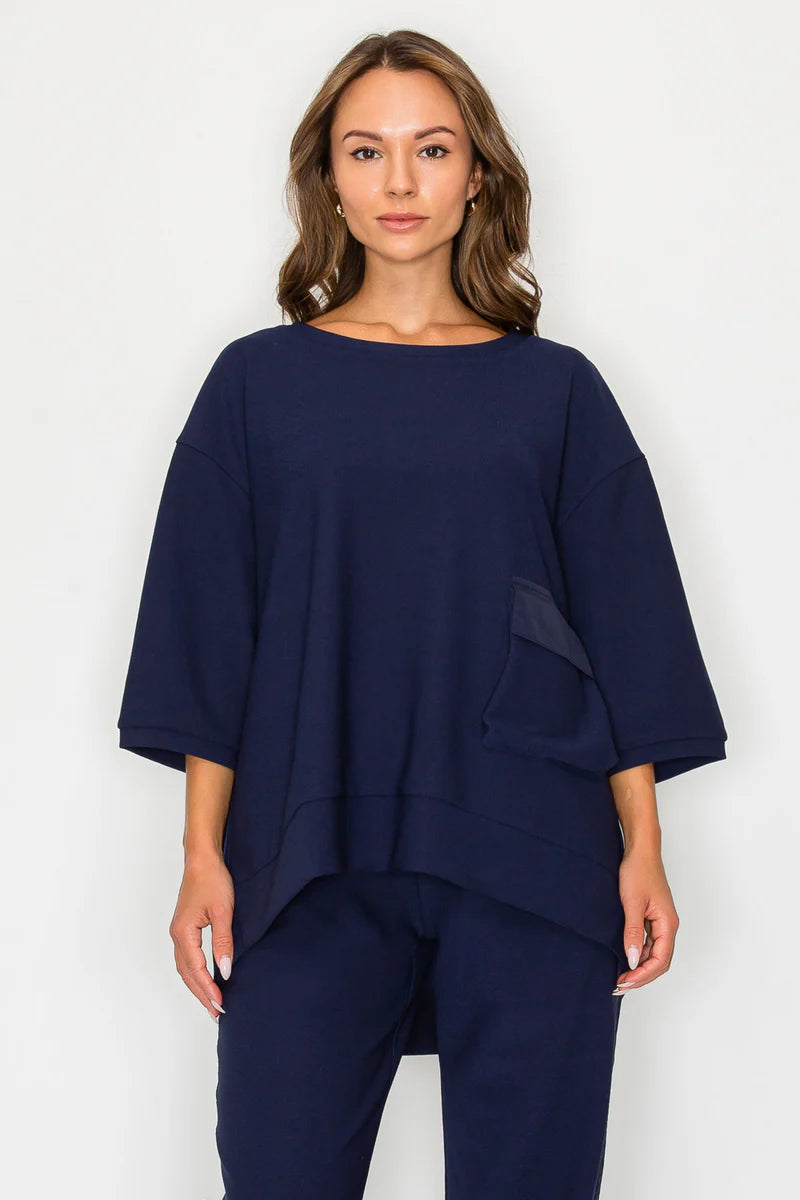 JOH Karen Knit Crepe Top Navy