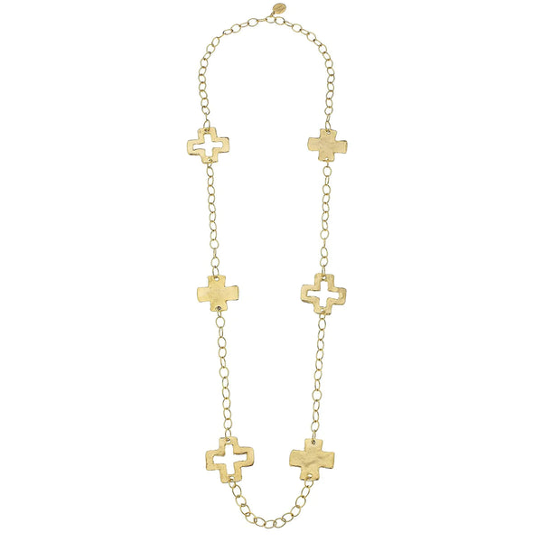 Susan Shaw Long Cross Chain Necklace Gold