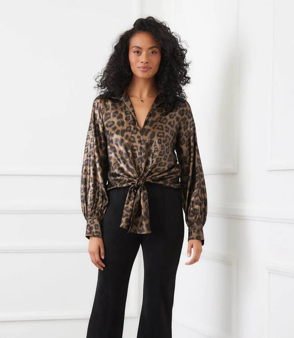 Karen Kane Long Sleeve Tie-Front Top Leopard