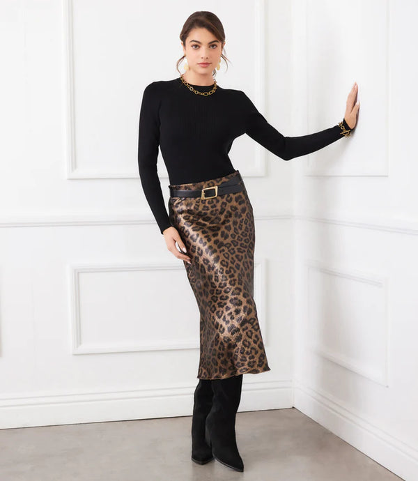 Karen Kane Bias Cut Midi Skirt Leopard