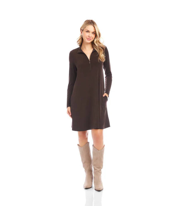 Karen Kane Zip Up Travel Dress Brown