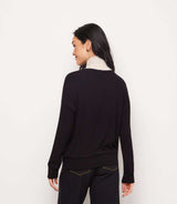 Karen Kane Ribbed Colorblock Turtleneck Sweater Oatmeal with Black