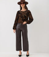 Karen Kane Faux Leather Pull On Ankle Pant Chocolate
