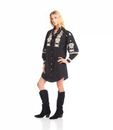 Karen Kane Blouson Sleeve Rope Stitch Shirtdress Black/Tan