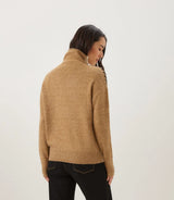 Karen Kane Contrast Stitch Mock Neck Sweater Oatmeal and Camel