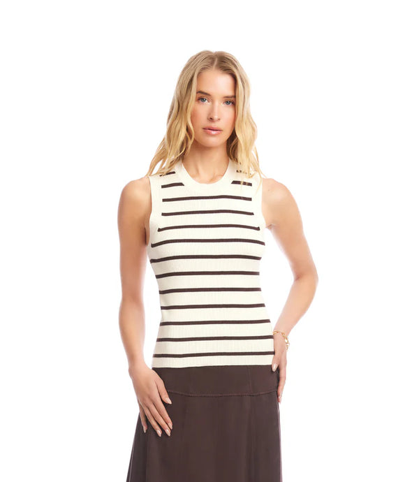 Karen Kane Ribbed Stripe Sweater Tank Cream