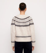 Karen Kane Jacquard Crewneck Cardigan Sweater Oatmeal