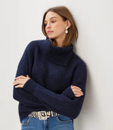 Karen Kane Split Neck Sweater Navy