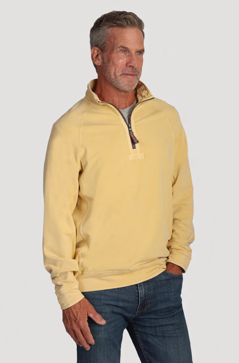 True Grit Cashmere Heather Fleece 1/4 Zip Raglan pullover in Yellow