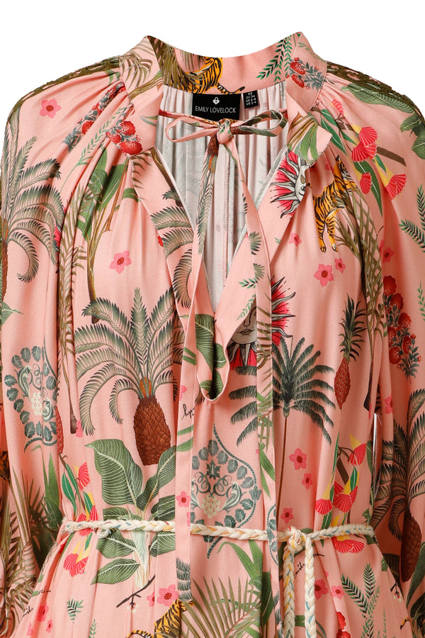 Emily Lovelock Elina Print Midi Dress Rose Pink