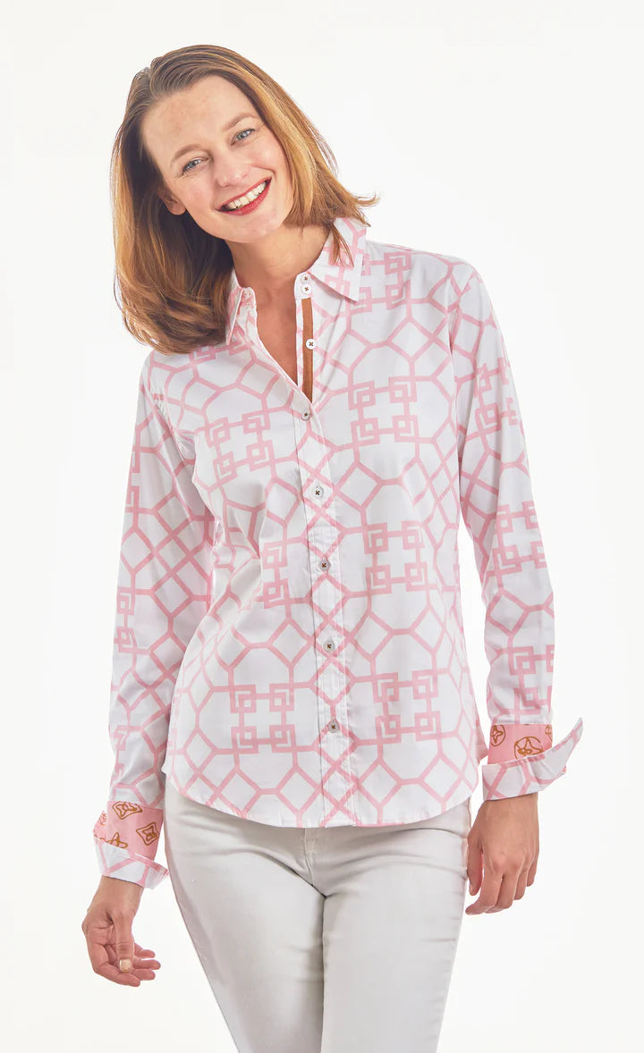 Dizzy Lizzie Rome Shirt Pink White Geo