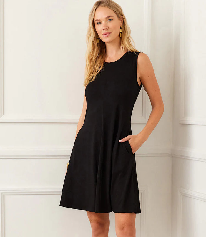 slim fit dress slacks Karen Kane Sleeveless Fit & Flare Dress Black L / Black