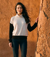 Karen Kane Ribbed Colorblock Turtleneck Sweater Oatmeal with Black