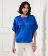 Karen Kane Puff Sleeve Satin Top Sapphire Blue