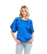 Karen Kane Puff Sleeve Satin Top Sapphire Blue