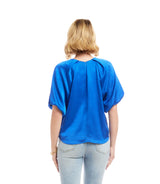 Karen Kane Puff Sleeve Satin Top Sapphire Blue