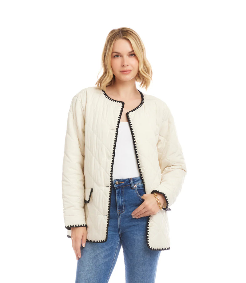 Karen Kane Edge Stitch Quilted Jacket Cream/Black