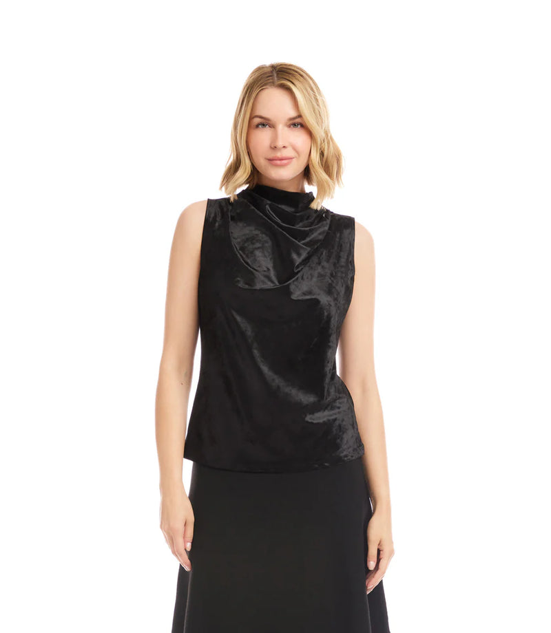 Karen Kane Sleeveless Crushed Velvet Drape Front Top Black