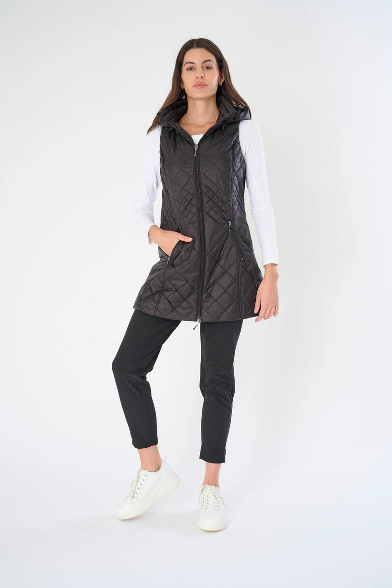Anorak Long Quilted Vest Black