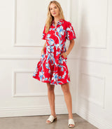 Karen Kane Puff Sleeve Tiered Shirt Dress Cherry