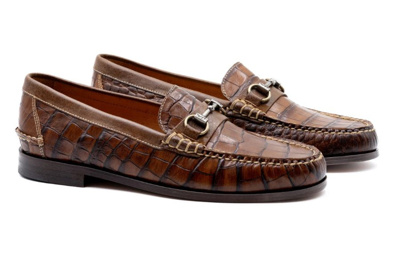 Martin Dingman All American Alligator Grain Horse Bit Loafers in Chestnut