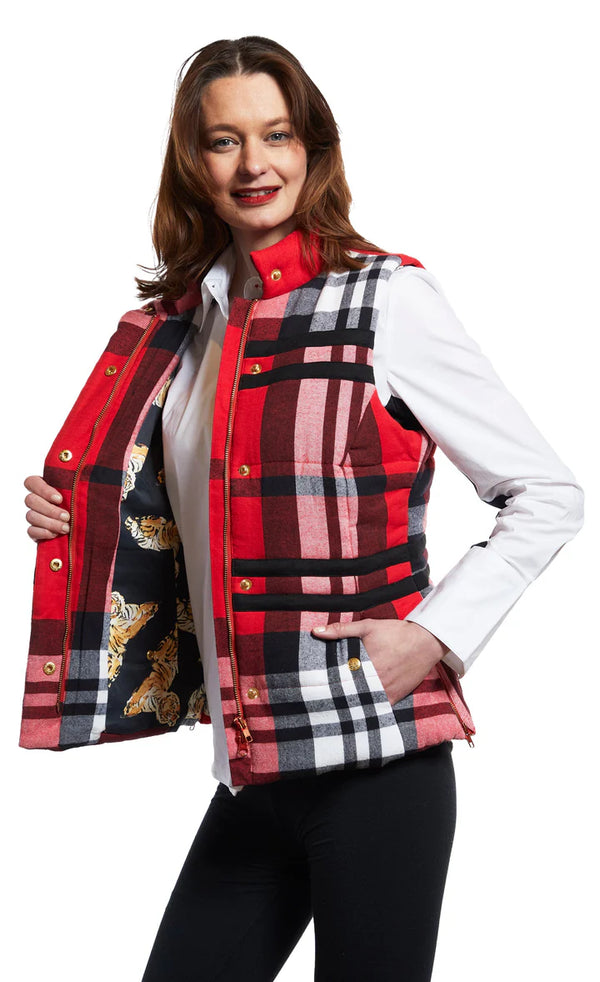 Dizzy Lizzie Rosey Vest with Contrast Lining Red Flannel Plaid