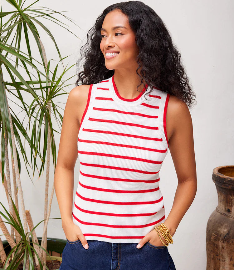 Karen Kane Ribbed Stripe Sweater Tank Red