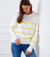 Karen Kane Stripe Crewneck Sweater Off-White Lemon