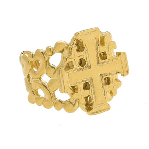 Susan Shaw Jerusalem Cross Ring Gold