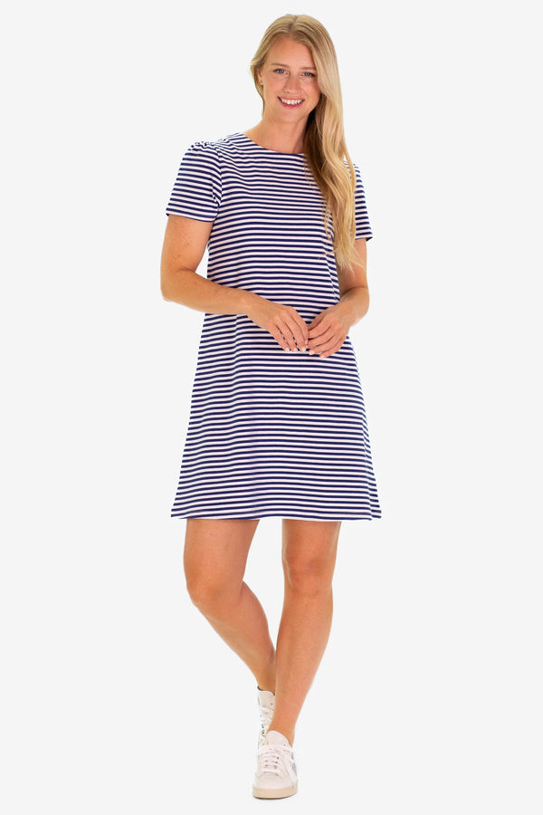 Duffield Lane Alva Dress Thin Navy Stripe