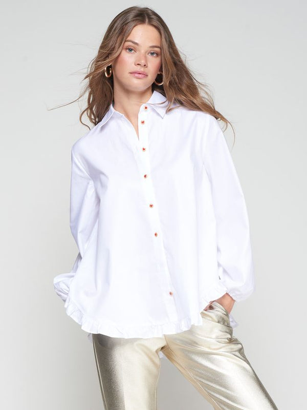 Vilagallo Ruffle Button Up Blouse White