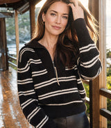 Karen Kane Stripe Half-Zip Sweater Chocolate with Cream