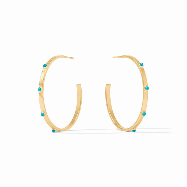 Julie Vos Crescent Stone Hoop - Gold Turquoise Blue Large
